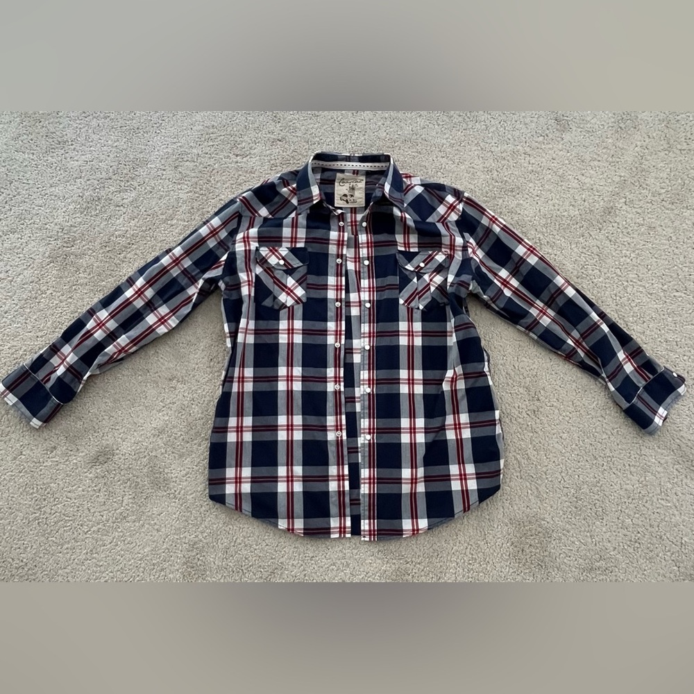 Coastal Long Sleeve Shirt Adult XL Light Blue Pearl Snap Button  Plaid Men's